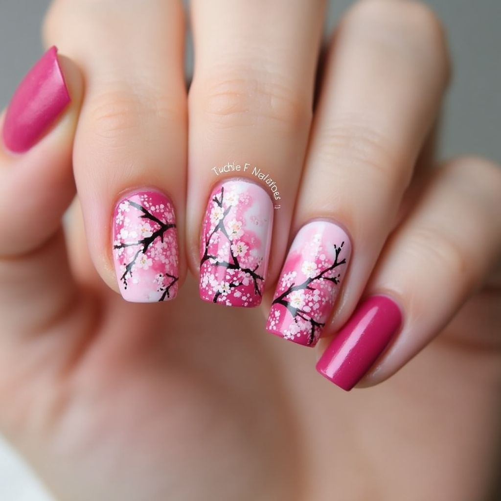 Fuchsia Spring Nail Design