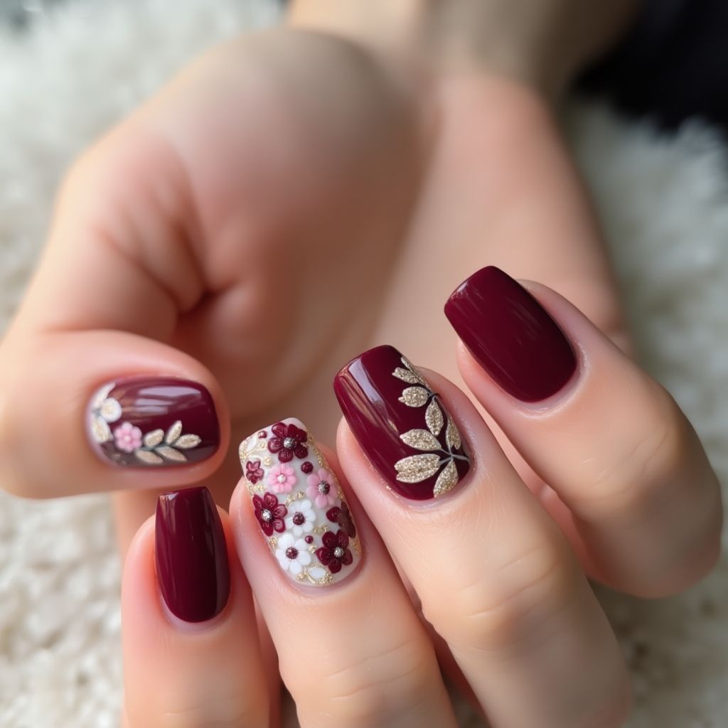 Burgundy Spring Nail Design