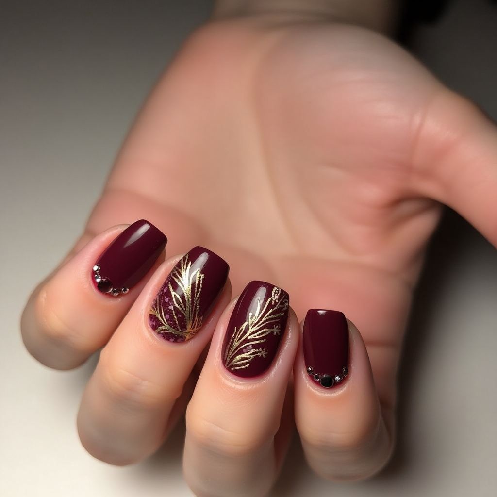 Burgundy Autumn Nail Design