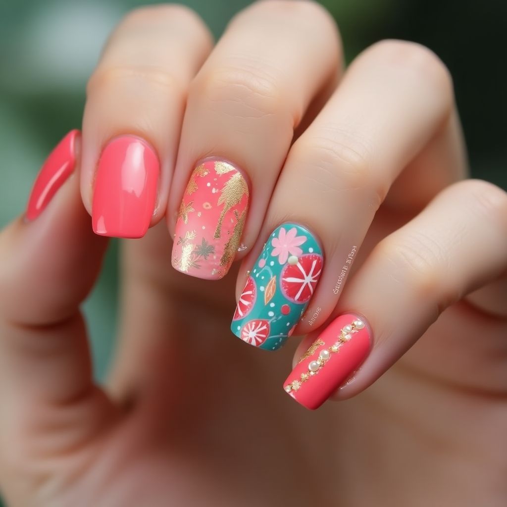 Coral Summer Nail Design