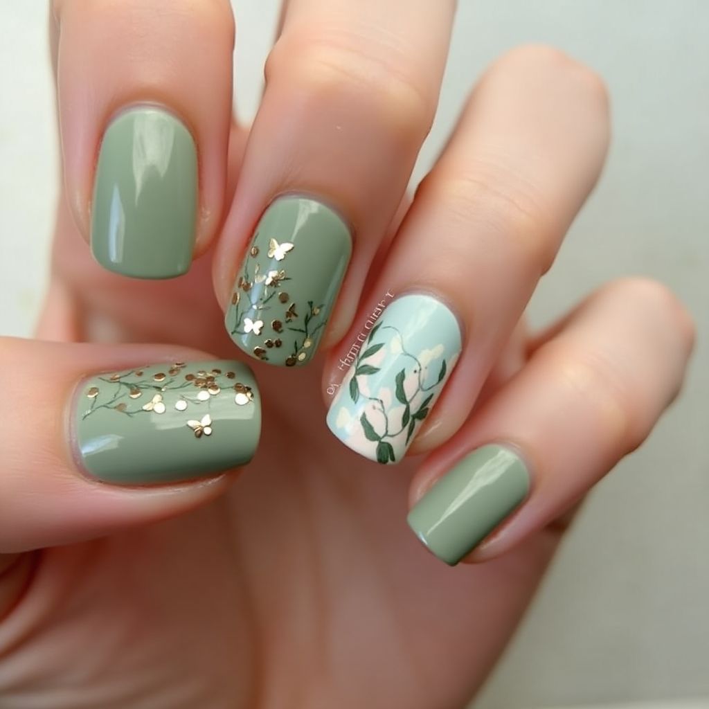 Olive Green Spring Nail Design