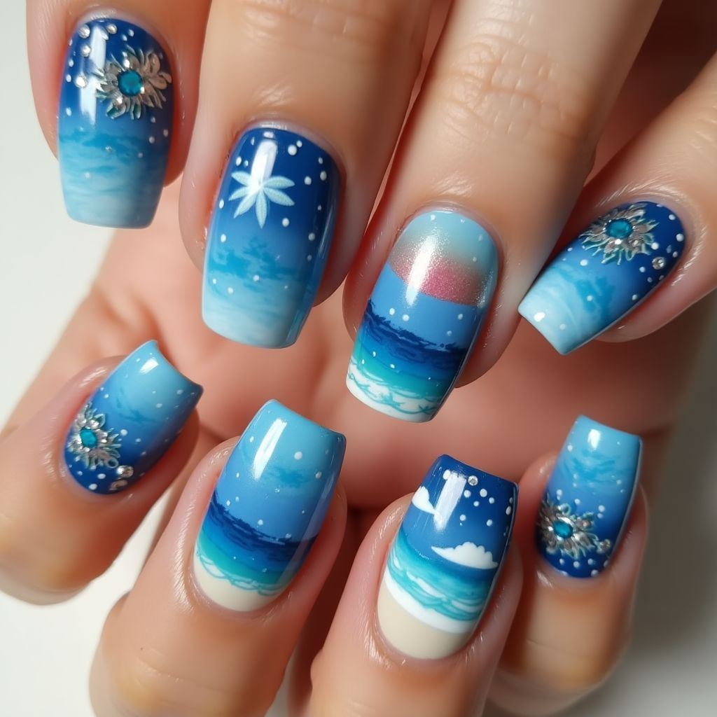 Blue Summer Nail Design