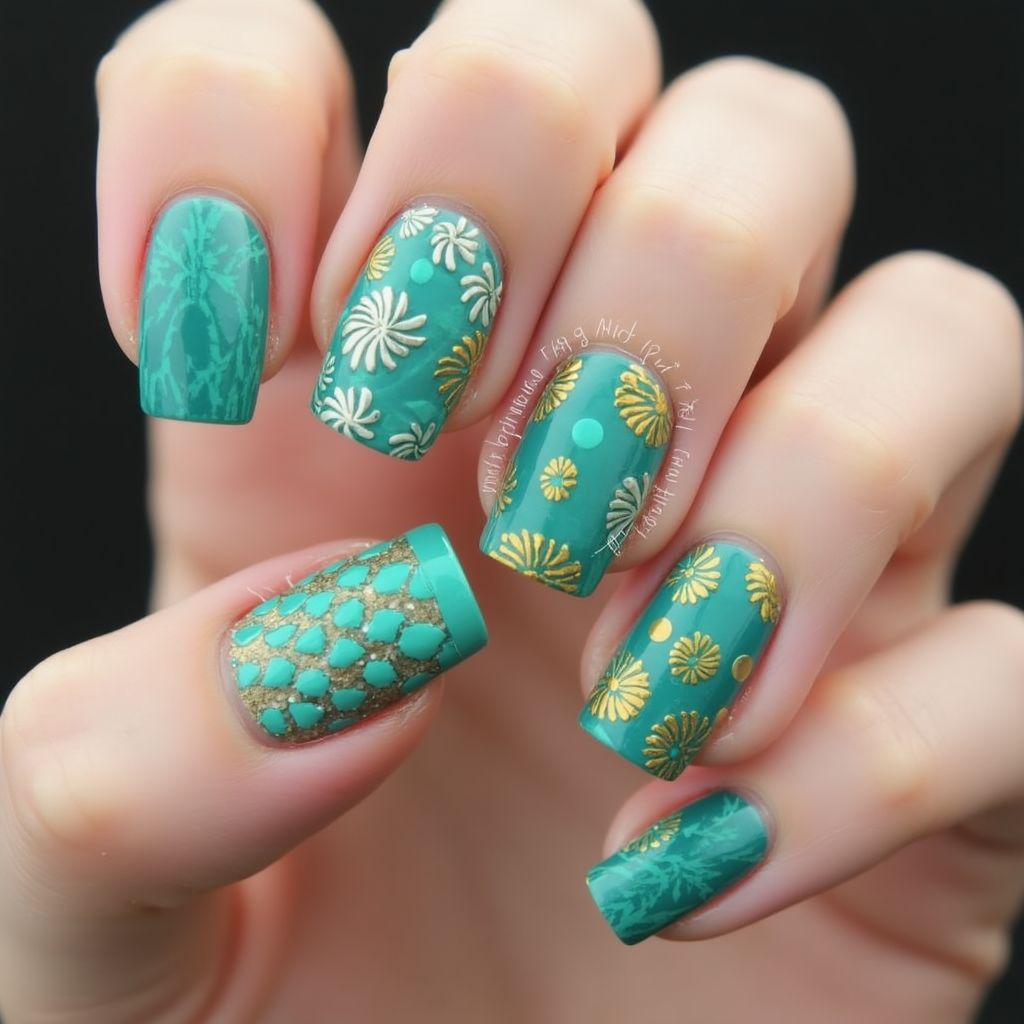 Turquoise Summer Nail Design