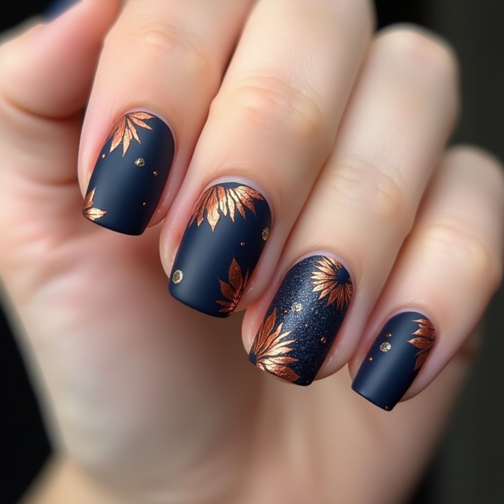 Navy Blue Autumn Nail Design