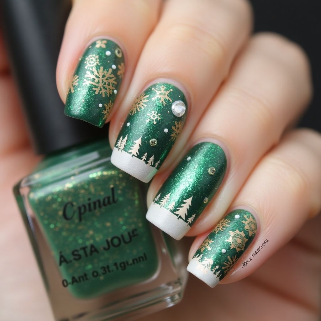 Emerald Green Winter Nail Design
