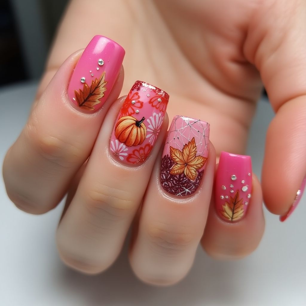 Hot Pink Autumn Nail Design
