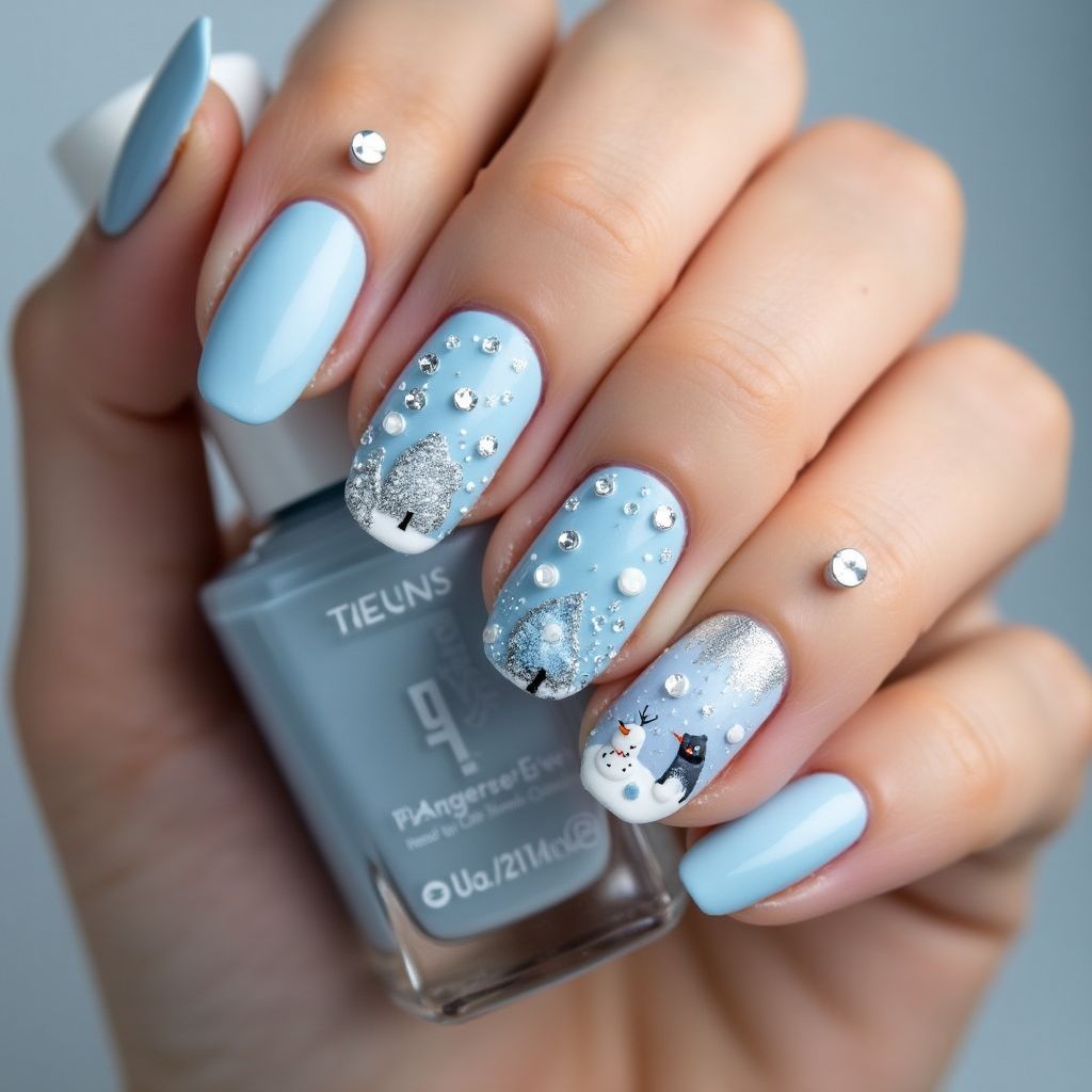 Pastel Blue Winter Nail Design