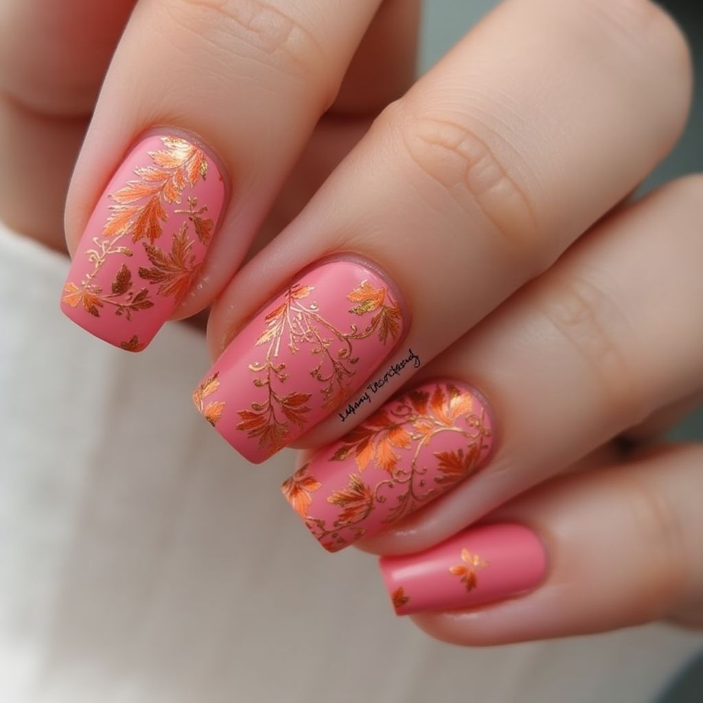 Hot Pink Autumn Nail Design