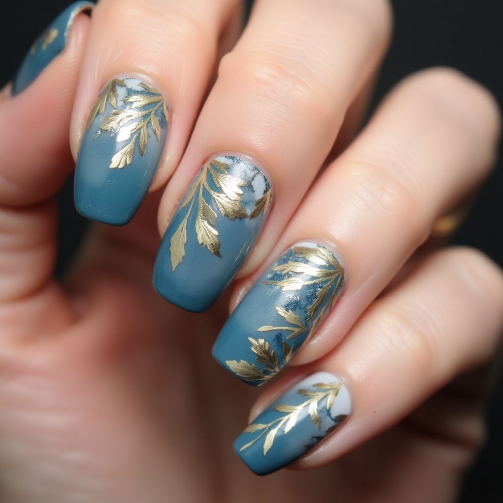 Sky Blue Autumn Nail Design