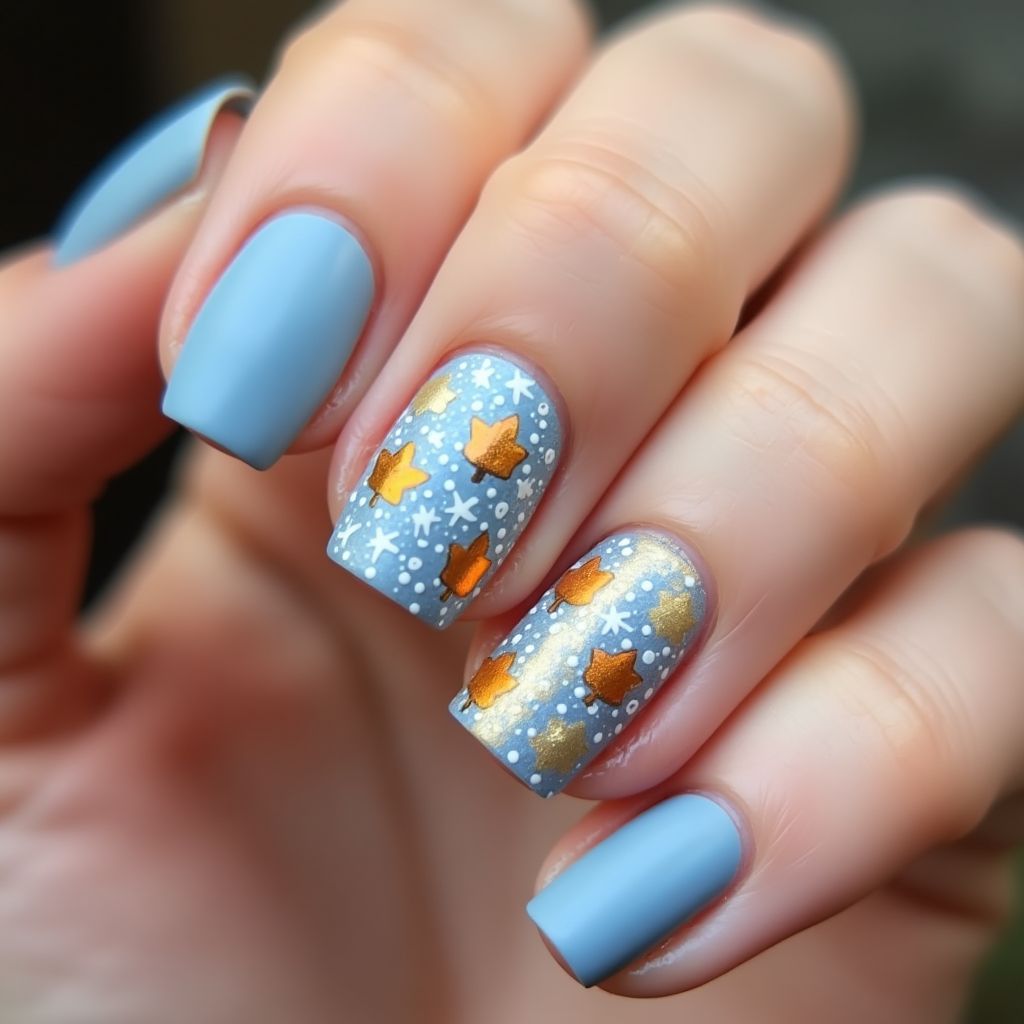 Baby Blue Autumn Nail Design
