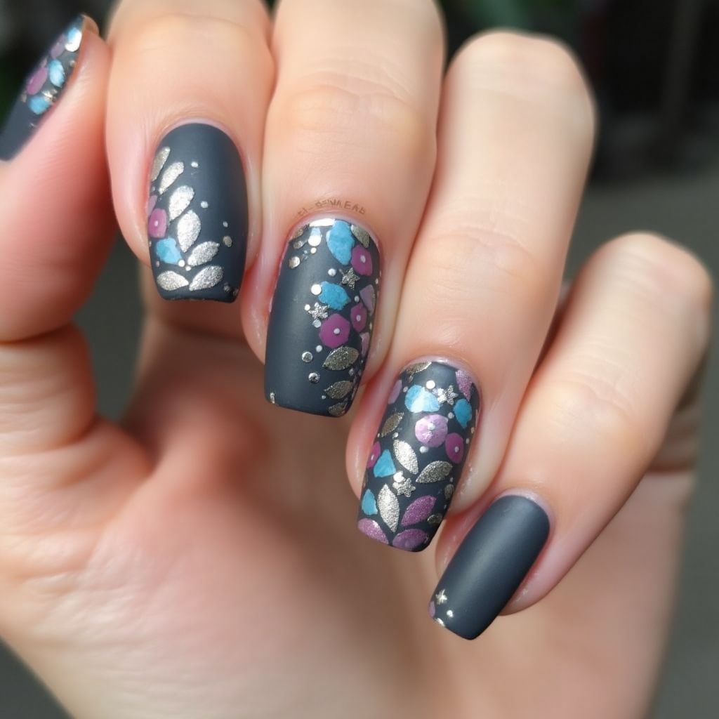 Charcoal Gray Summer Nail Design