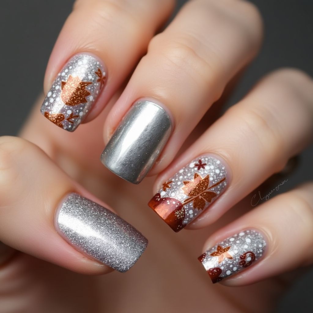Silver Autumn Nail Design