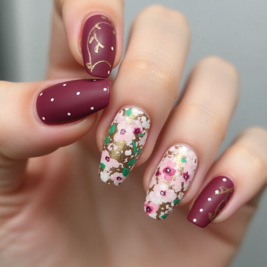 Burgundy Spring Nail Design
