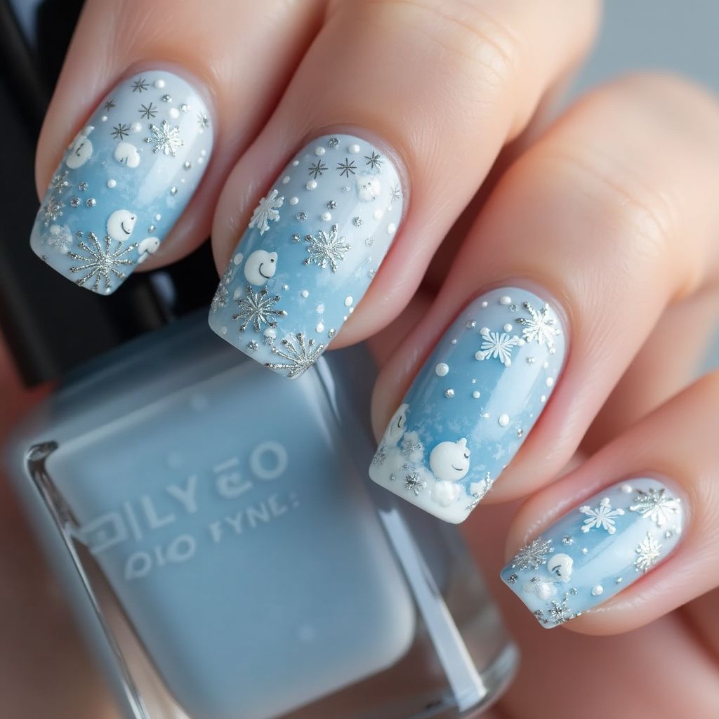 Sky Blue Winter Nail Design