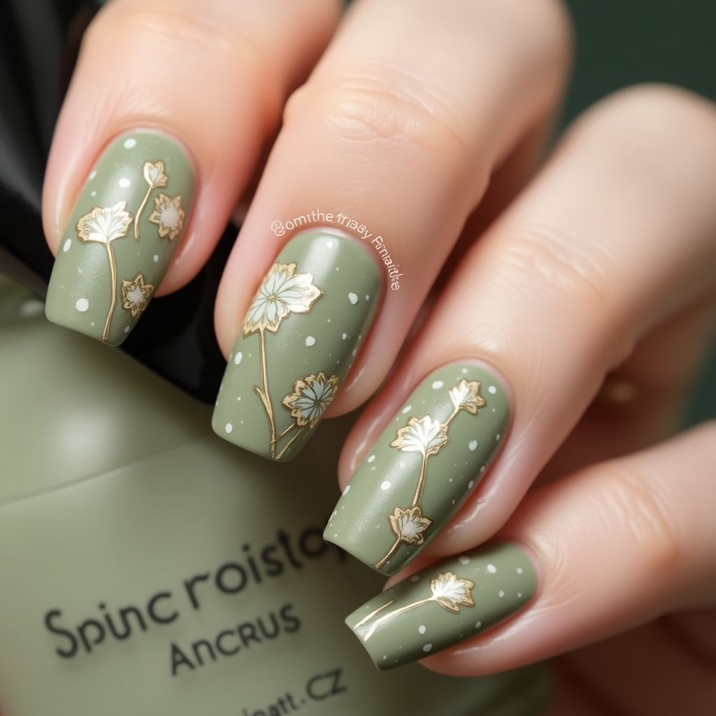 Olive Green Spring Nail Design