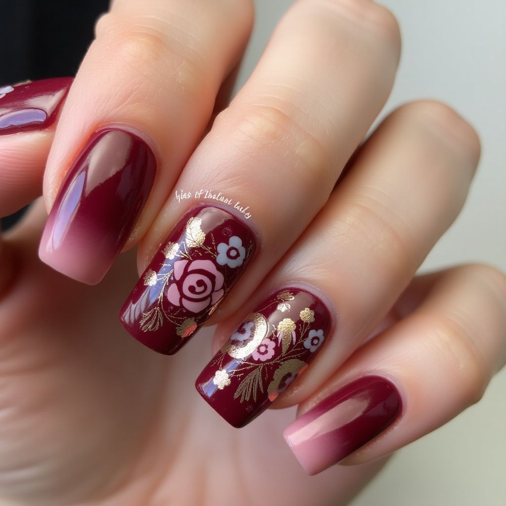 Burgundy Summer Nail Design