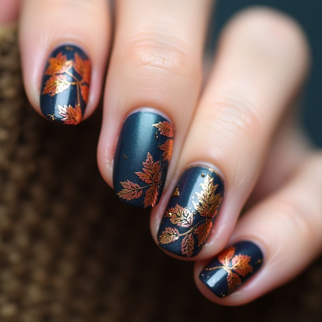 Navy Blue Autumn Nail Design