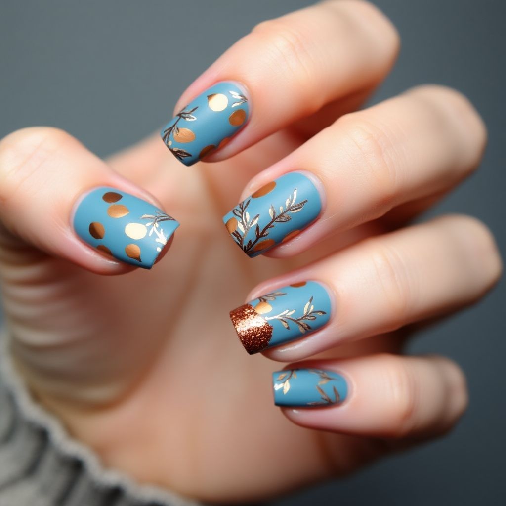 Baby Blue Autumn Nail Design