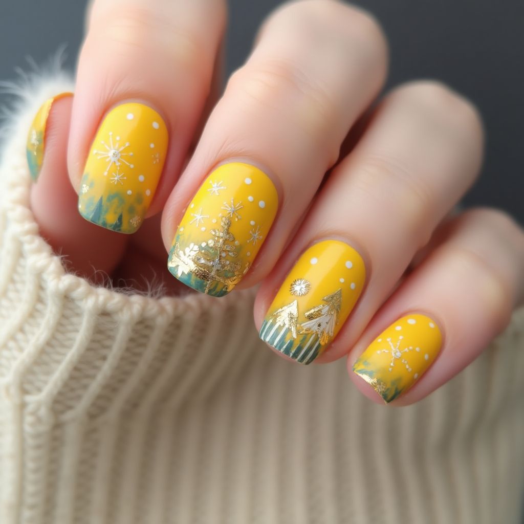 Yellow Winter Nail Design