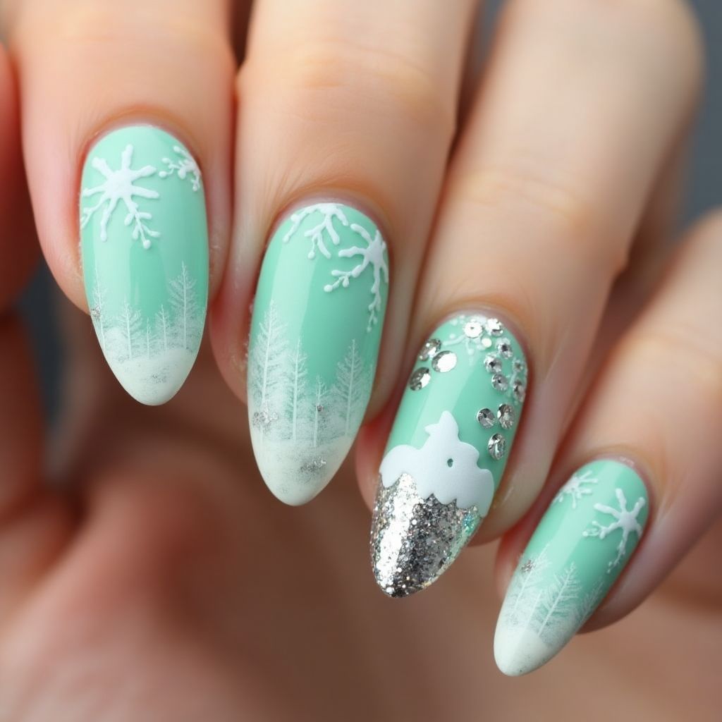 Mint Green Winter Nail Design