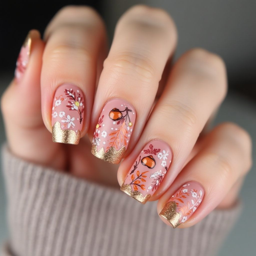Pink Autumn Nail Design