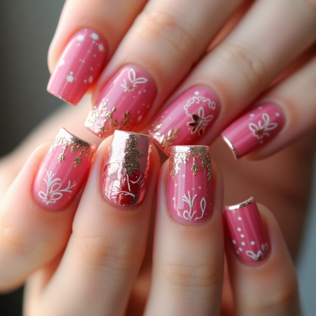 Hot Pink Autumn Nail Design