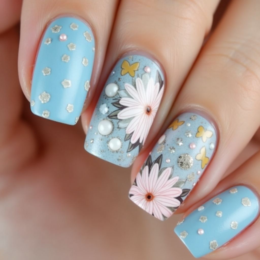 Baby Blue Spring Nail Design
