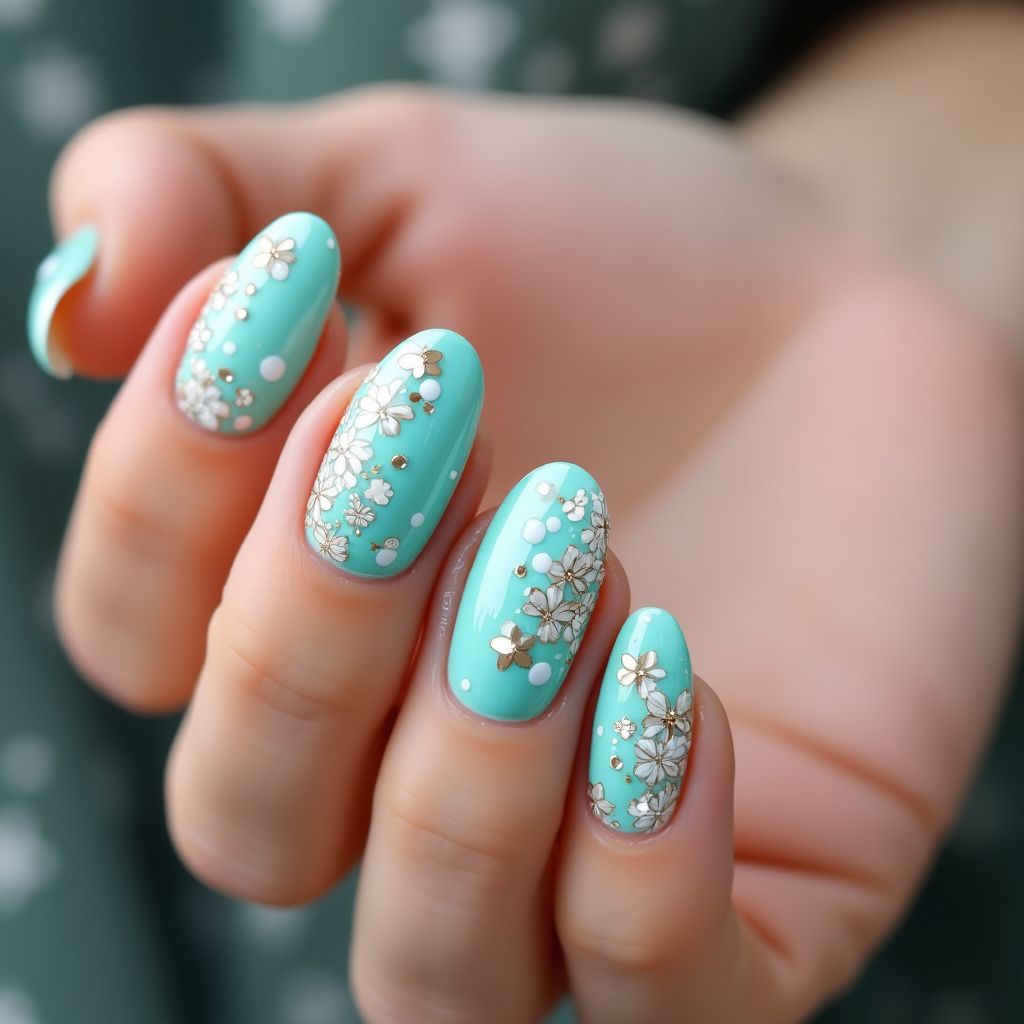 Turquoise Spring Nail Design