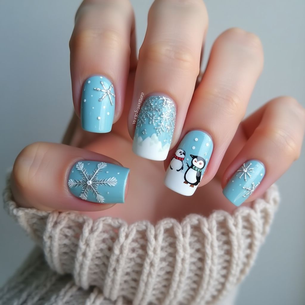Pastel Blue Winter Nail Design