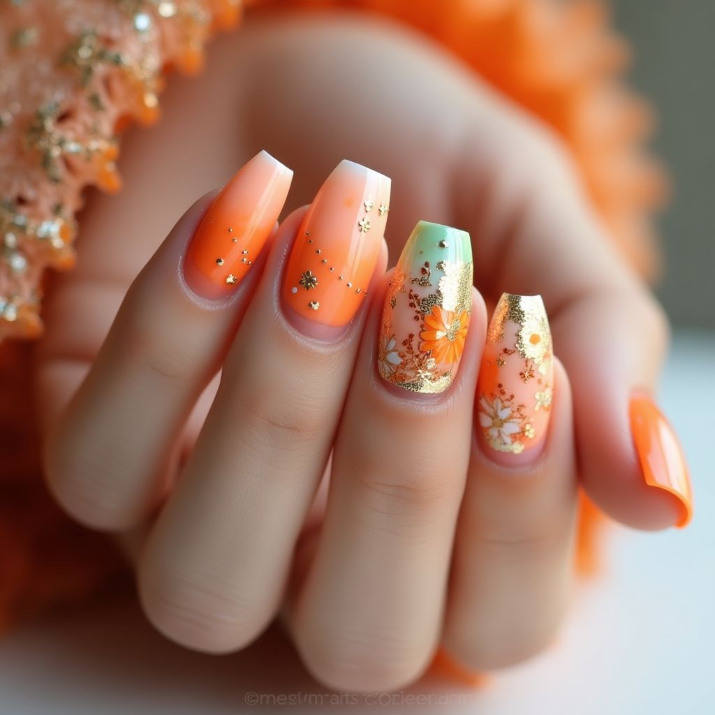 Orange Spring Nail Design