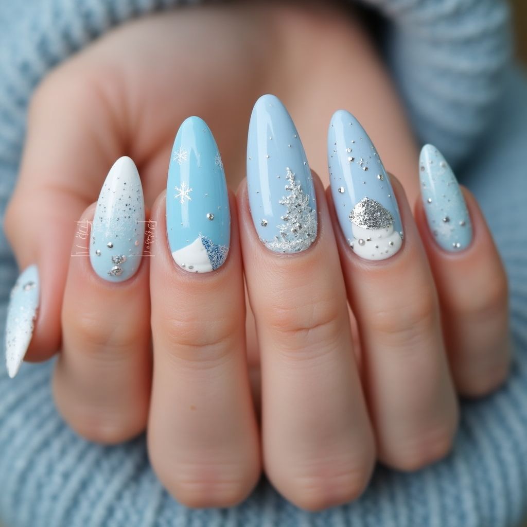 Pastel Blue Winter Nail Design