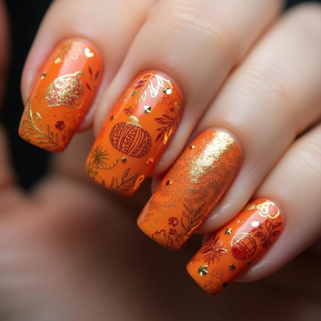 Orange Autumn Nail Design