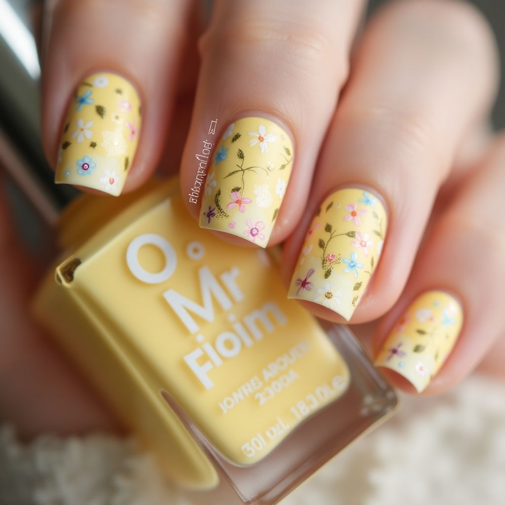 Pastel Yellow Spring Nail Design