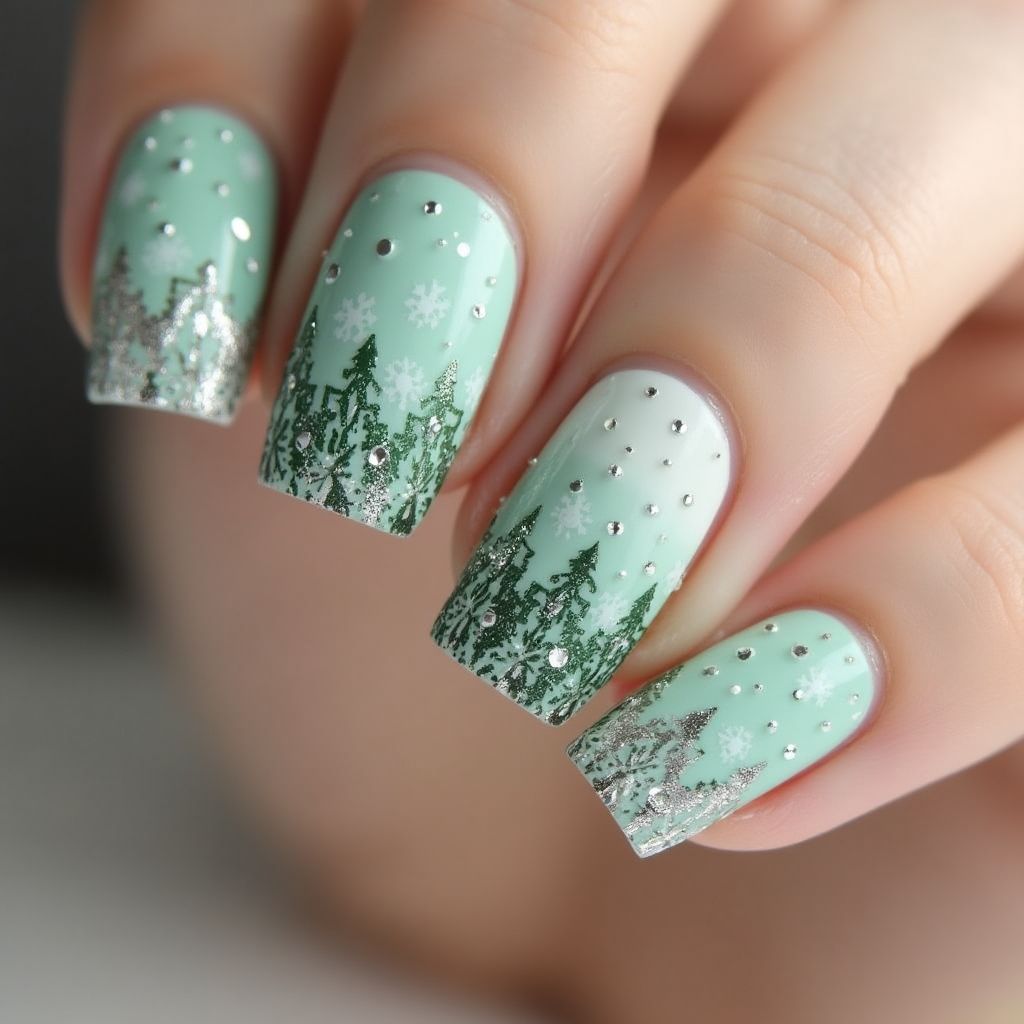 Pastel green Winter Nail Design