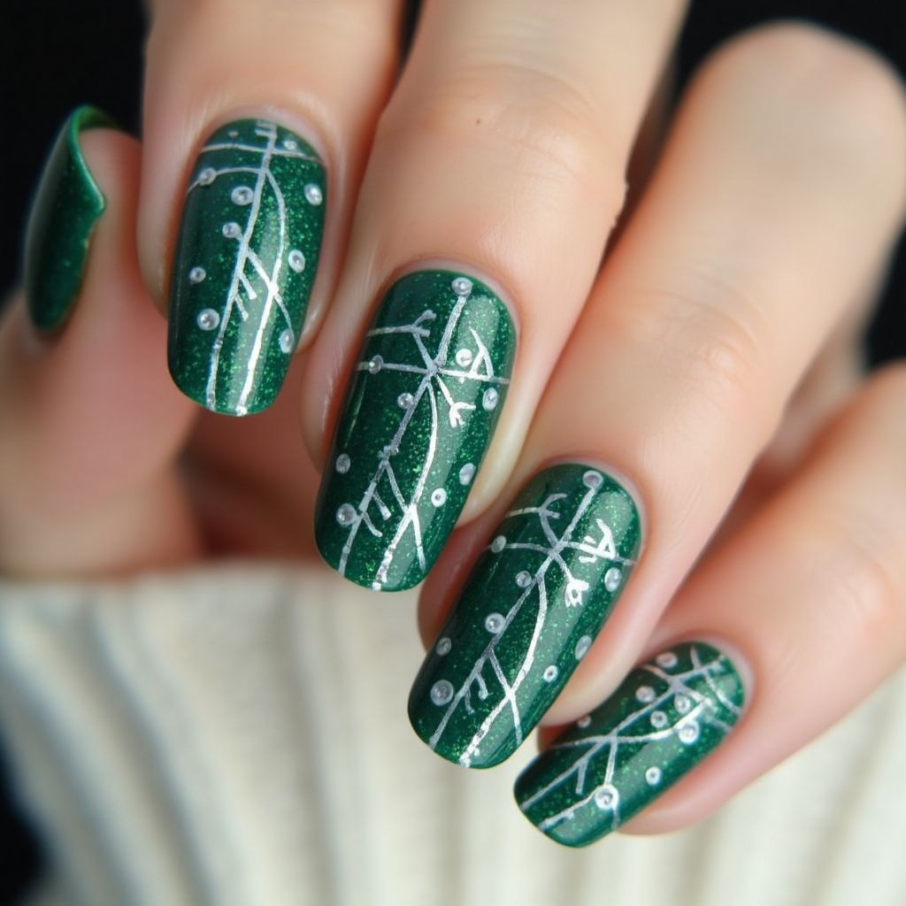 Emerald Green Winter Nail Design