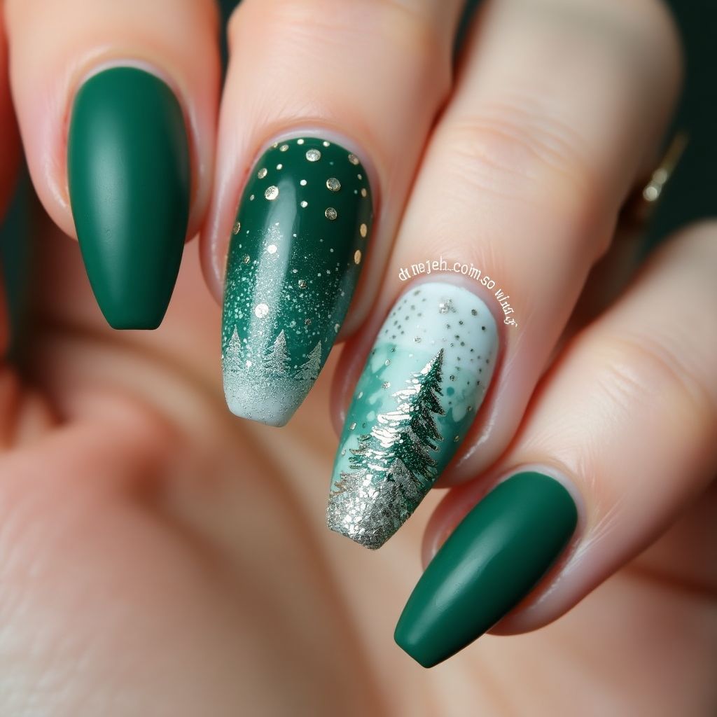 Emerald Green Winter Nail Design
