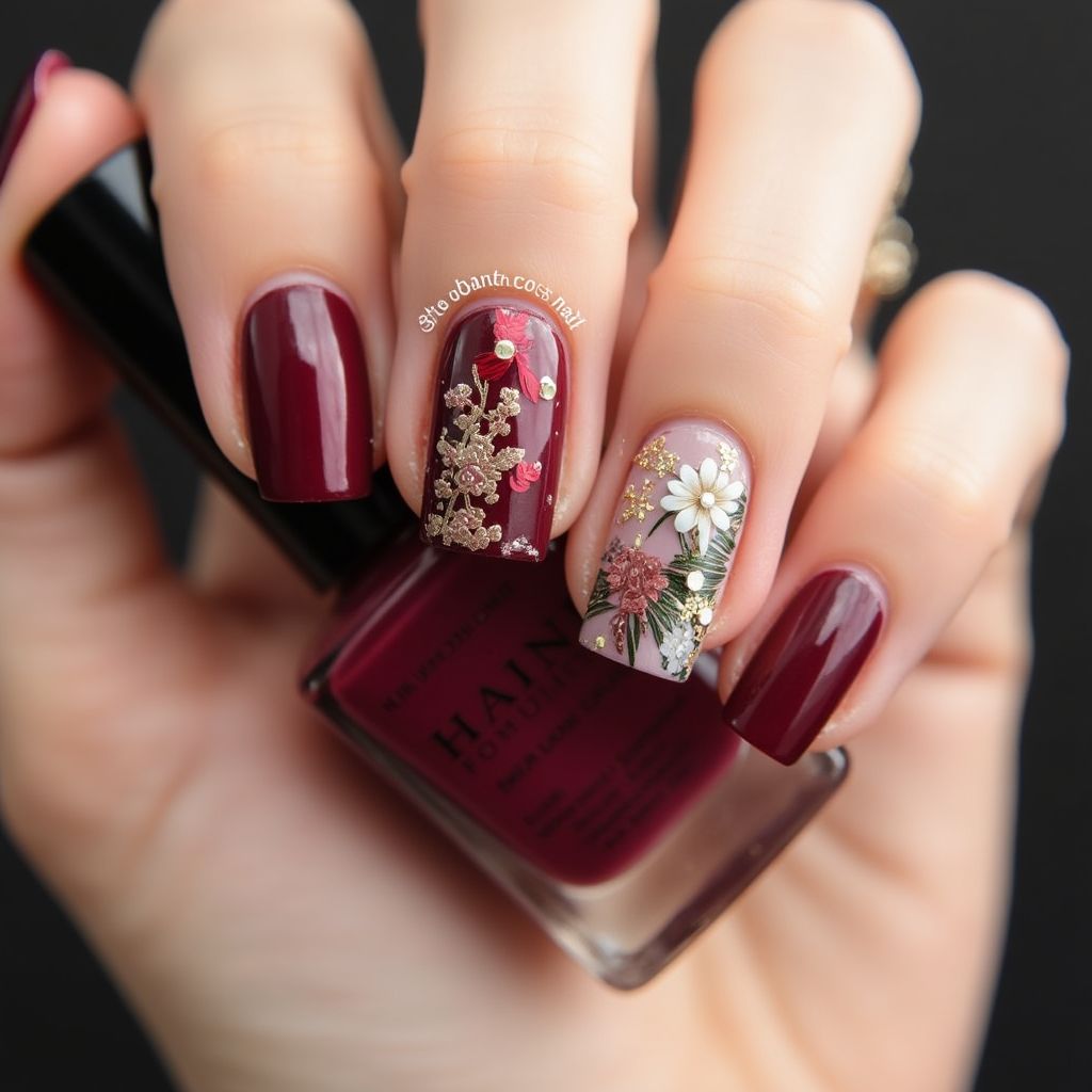 Burgundy Summer Nail Design
