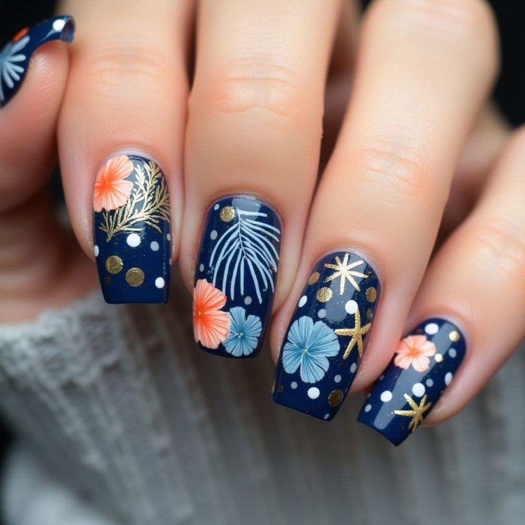 Navy Blue Summer Nail Design
