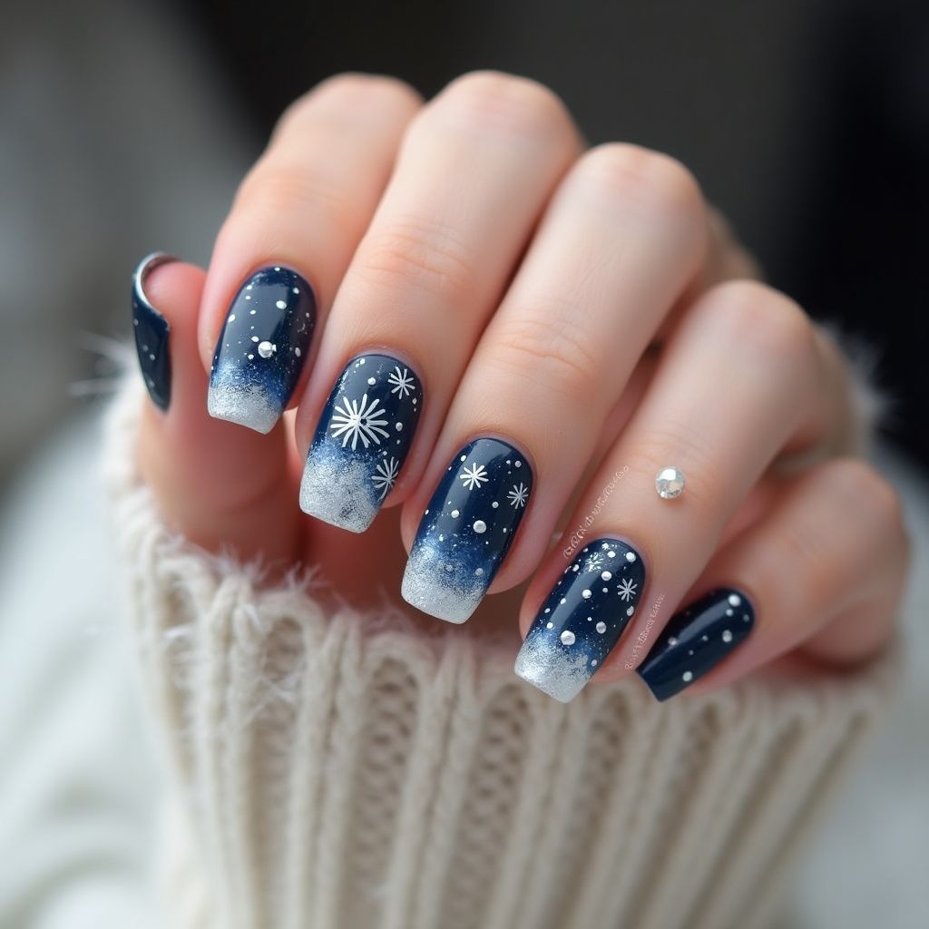 Navy Blue Winter Nail Design