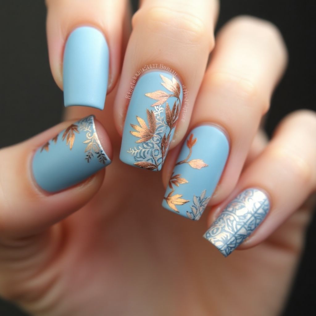 Baby Blue Autumn Nail Design