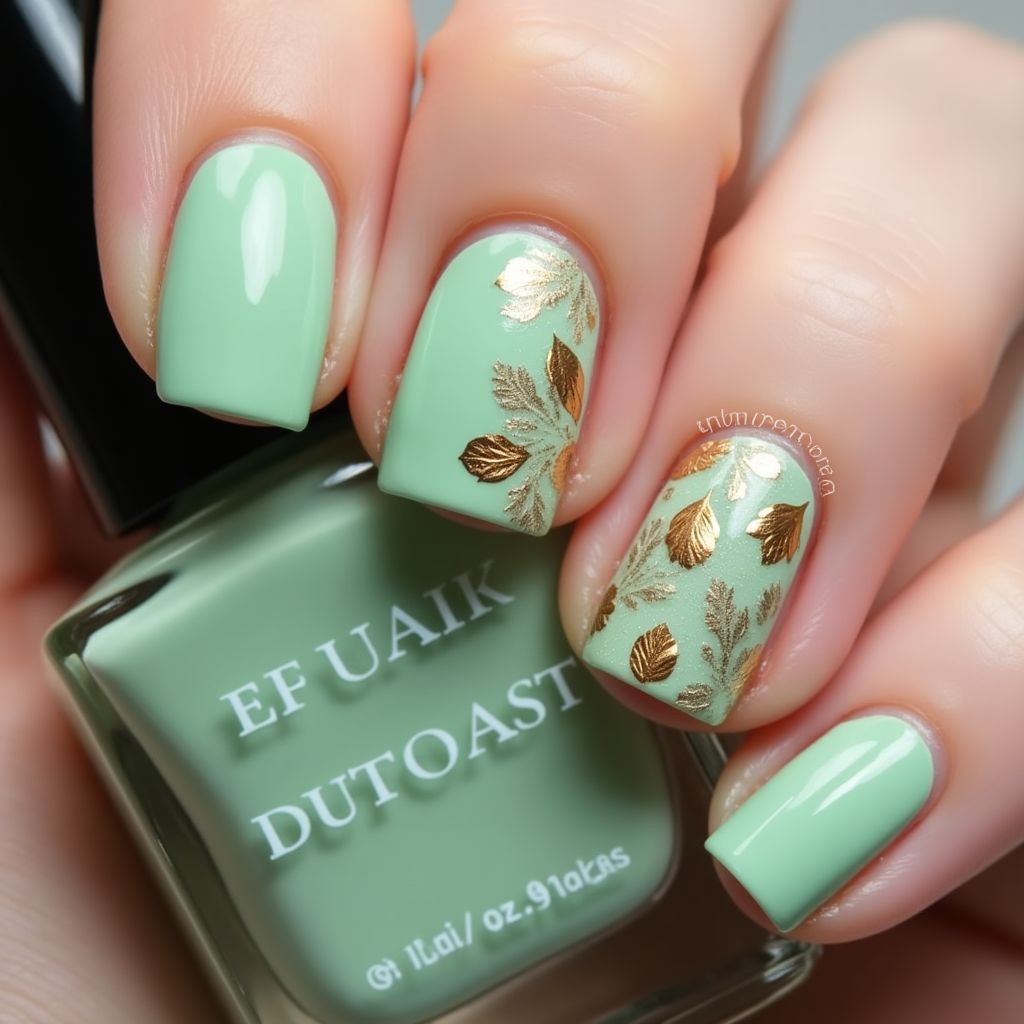 Mint Green Autumn Nail Design