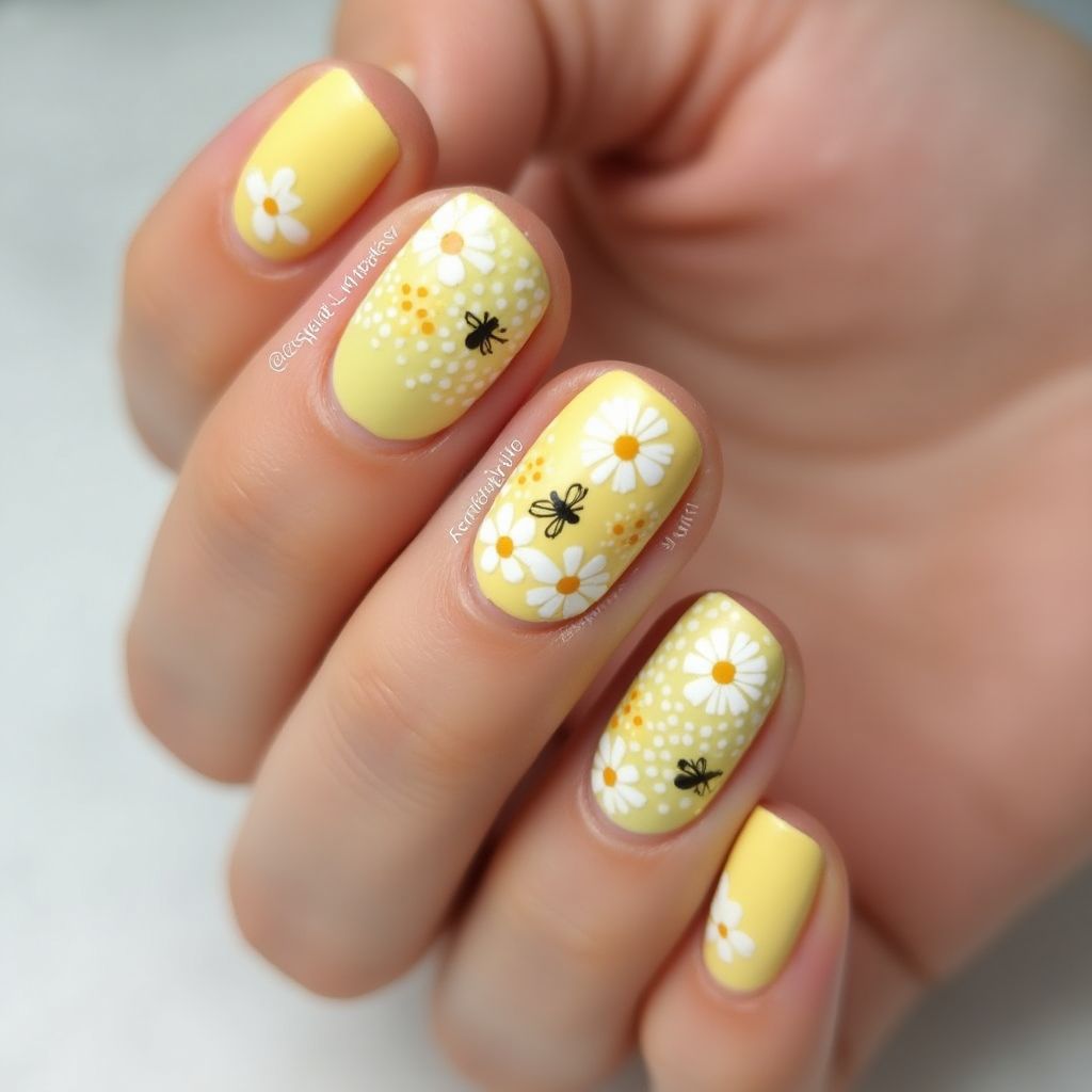 Pastel yellow Spring Nail Design