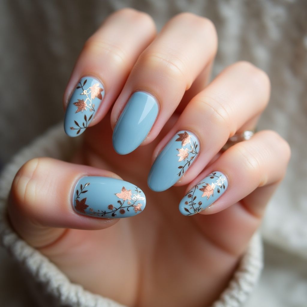 Sky Blue Autumn Nail Design