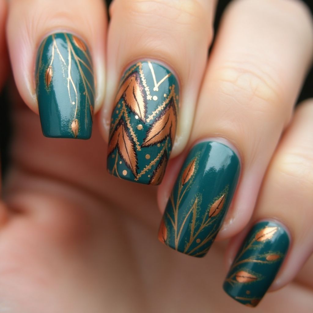 Teal Autumn Nail Design