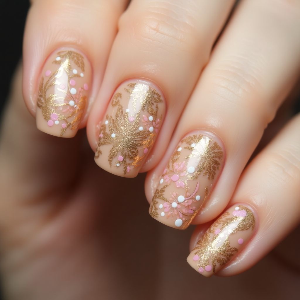 Tan Spring Nail Design