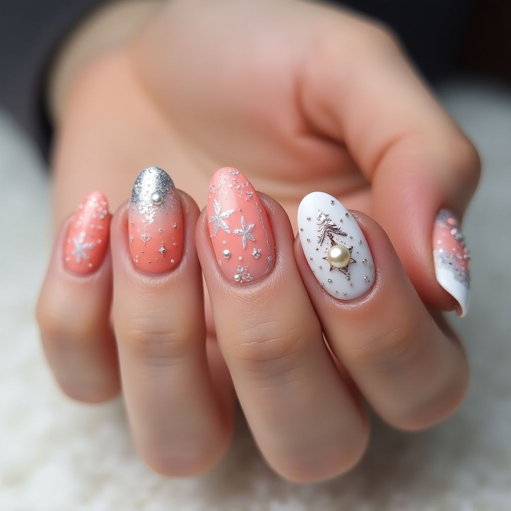 Coral Winter Nail Design