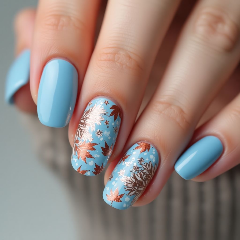 Sky Blue Autumn Nail Design