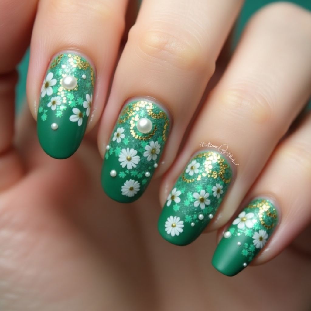 Emerald Green Spring Nail Design