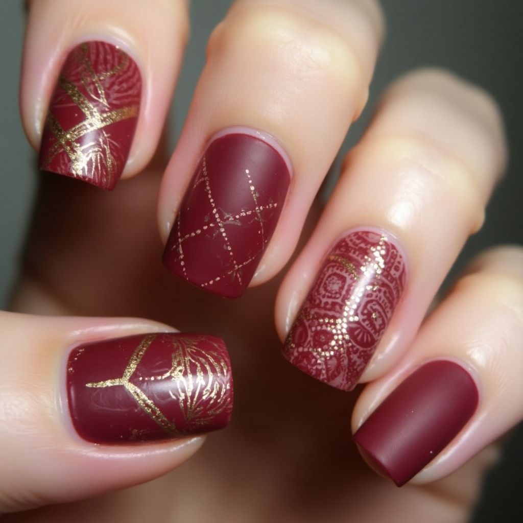 Burgundy Autumn Nail Design
