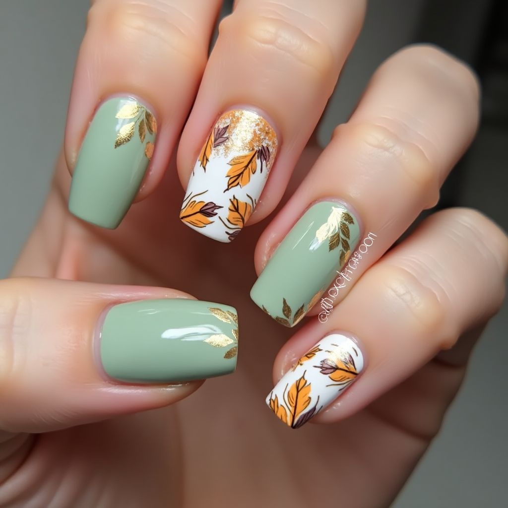 Mint Green Autumn Nail Design